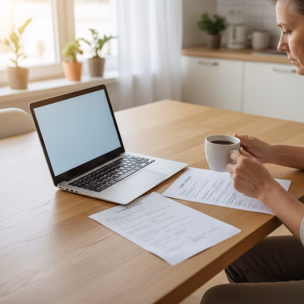 Person at home using a laptop to request a car accident police report online